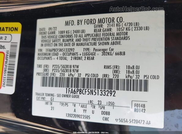 1FA6P8CF5N5133292 2022 FORD MUSTANG Black Engine compartment view