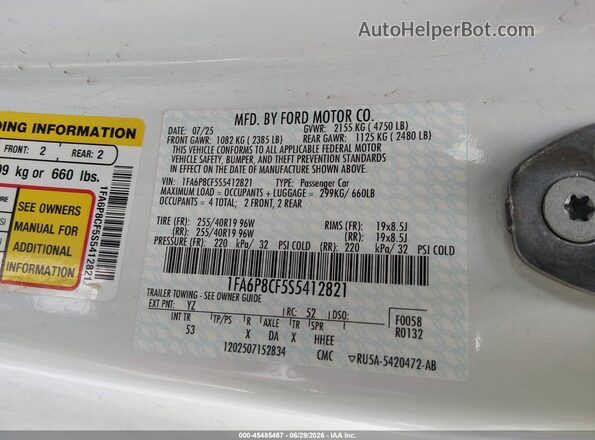 1FA6P8CF5S5412821 2025 FORD MUSTANG White Շարժիչի բաժամունքի տեսք