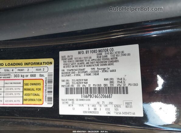 1FA6P8CF6G5206687 2016 FORD MUSTANG Черный Вид подкапотного пространства