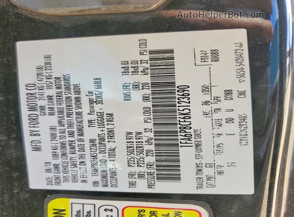 1FA6P8CF6K5123690 2019 FORD MUSTANG Black ძრავის განყოფილების ხედი