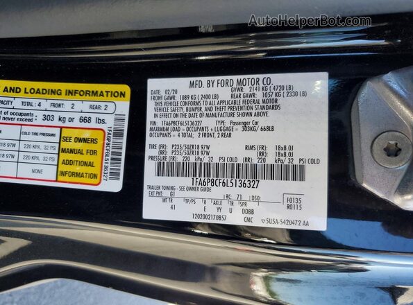 1FA6P8CF6L5136327 2020 FORD MUSTANG Black ძრავის განყოფილების ხედი