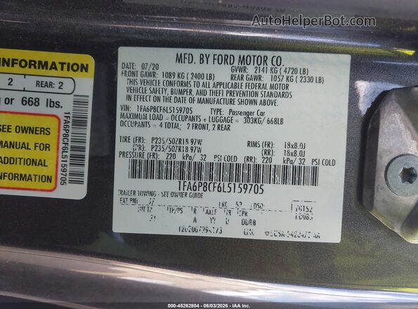 1FA6P8CF6L5159705 2020 FORD MUSTANG Gray Engine compartment view
