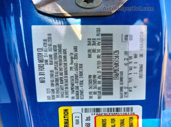 1FA6P8CF6M5156126 2021 FORD MUSTANG Blue 