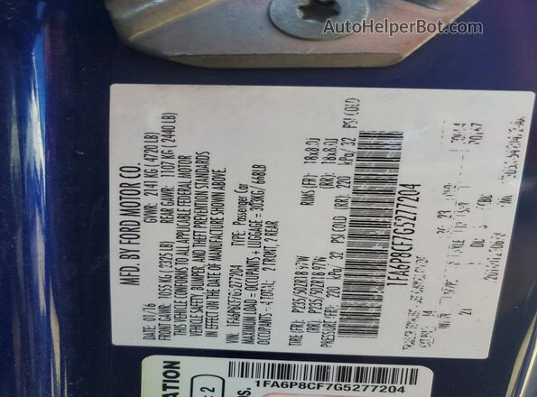 1FA6P8CF7G5277204 2016 FORD MUSTANG Blue Engine compartment view