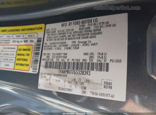 1FA6P8CF7G5328393 2016 FORD MUSTANG Gray Widok komory silnika