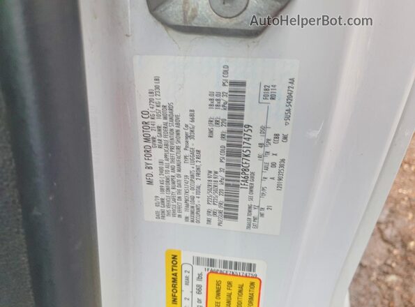 1FA6P8CF7K5174759 2019 FORD MUSTANG White 