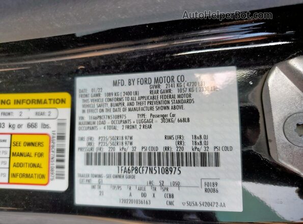1FA6P8CF7N5108975 2022 FORD MUSTANG Black Вид підкапотного простору