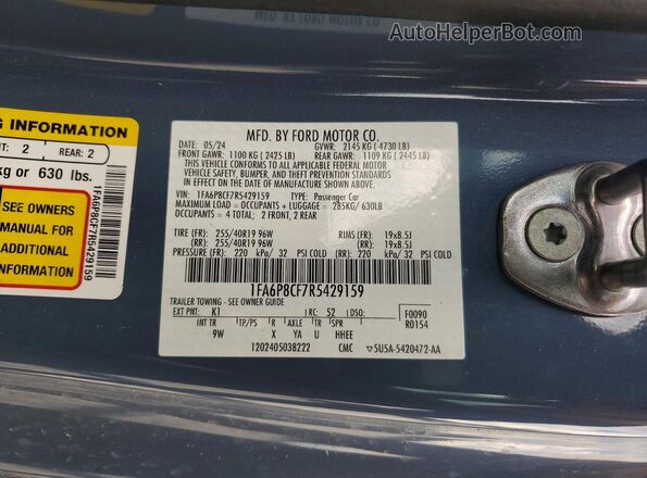 1FA6P8CF7R5429159 2024 FORD MUSTANG Blue Vista de la etiqueta del VIN