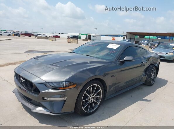 1FA6P8CF8K5146629 2019 FORD MUSTANG Gray Vista tres cuartos delantera izquierda
