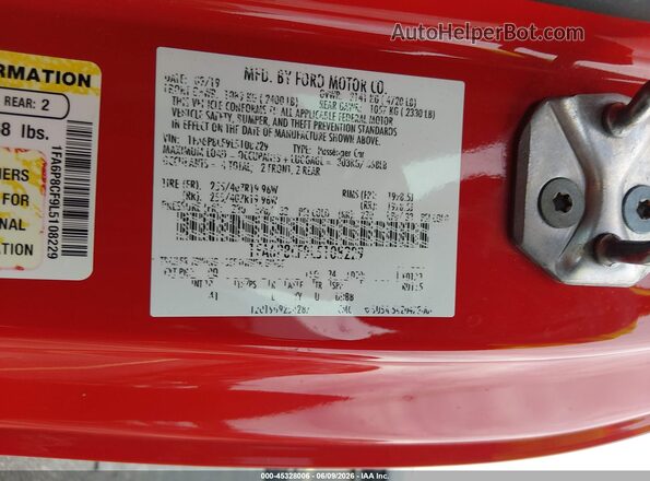 1FA6P8CF9L5108229 2020 FORD MUSTANG Red Widok komory silnika