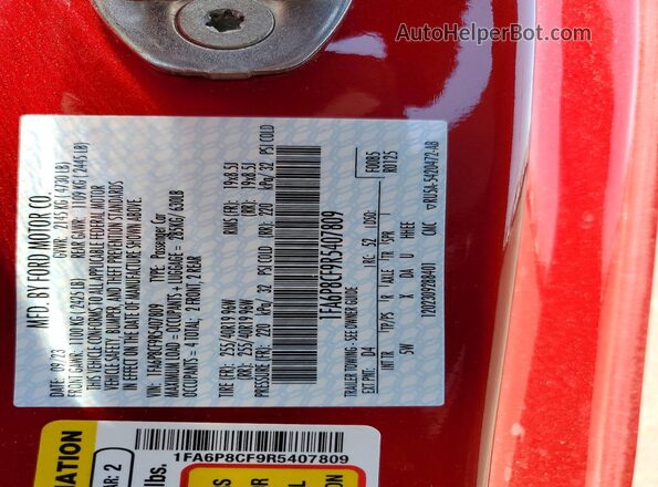 1FA6P8CF9R5407809 2024 FORD MUSTANG Red Engine compartment view