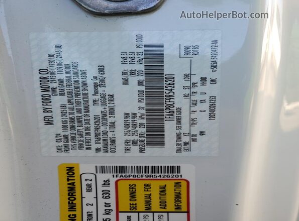 1FA6P8CF9R5426201 2024 FORD MUSTANG White Vista del compartimento del motor