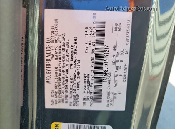 1FA6P8CFXL5191217 2020 FORD MUSTANG Black Вид підкапотного простору