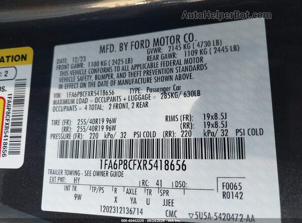 1FA6P8CFXR5418656 2024 FORD MUSTANG Black Widok komory silnika