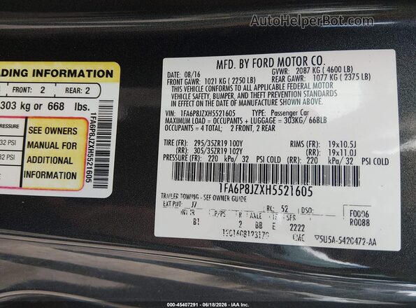 1FA6P8JZXH5521605 2017 FORD SHELBY Gray Widok komory silnika