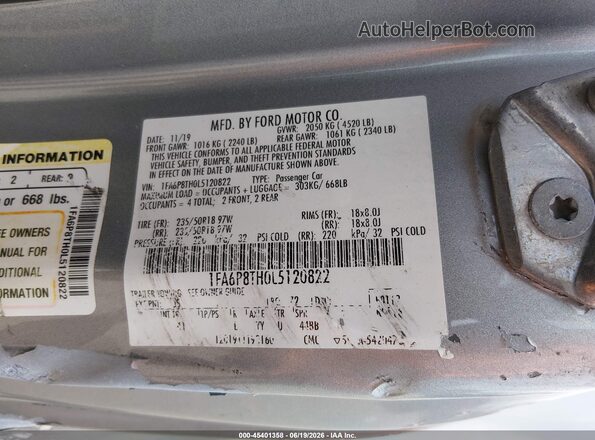 1FA6P8TH0L5120822 2020 FORD MUSTANG Silver ძრავის განყოფილების ხედი
