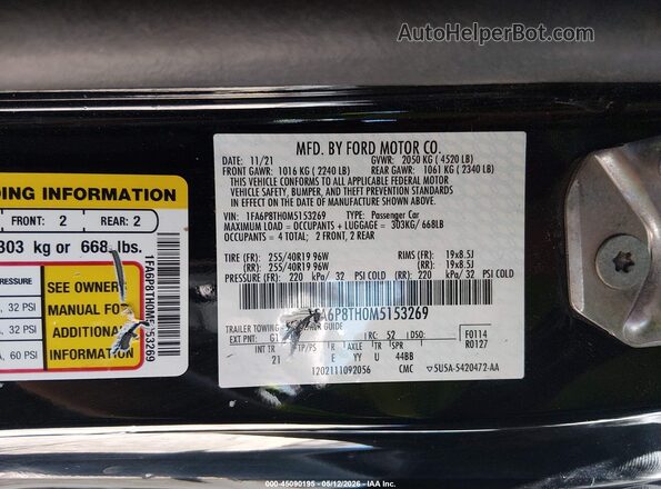 1FA6P8TH0M5153269 2021 FORD MUSTANG Черный Вид подкапотного пространства