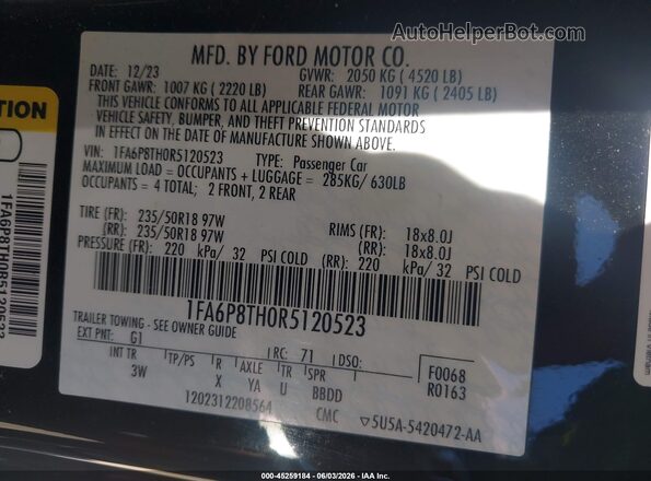 1FA6P8TH0R5120523 2024 FORD MUSTANG Black 