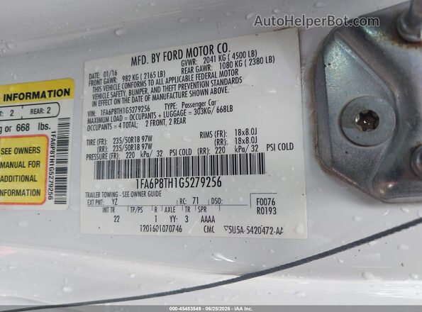 1FA6P8TH1G5279256 2016 FORD MUSTANG White Vista del compartimento del motor