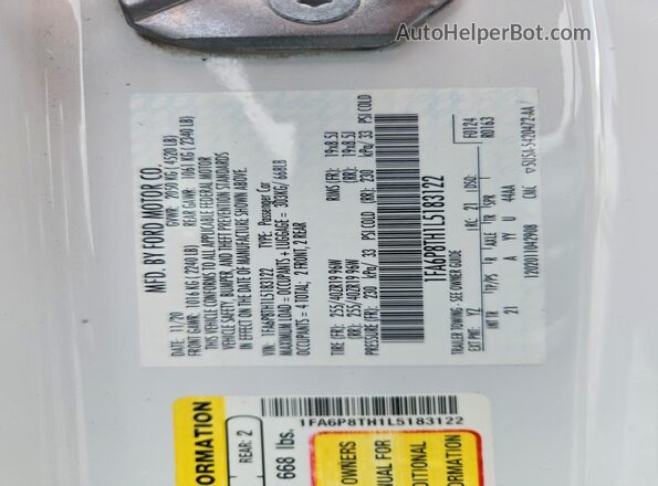 1FA6P8TH1L5183122 2020 FORD MUSTANG White Вид підкапотного простору