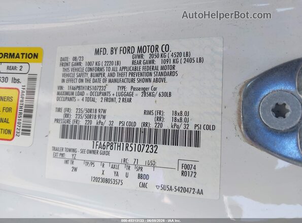 1FA6P8TH1R5107232 2024 FORD MUSTANG White Widok komory silnika