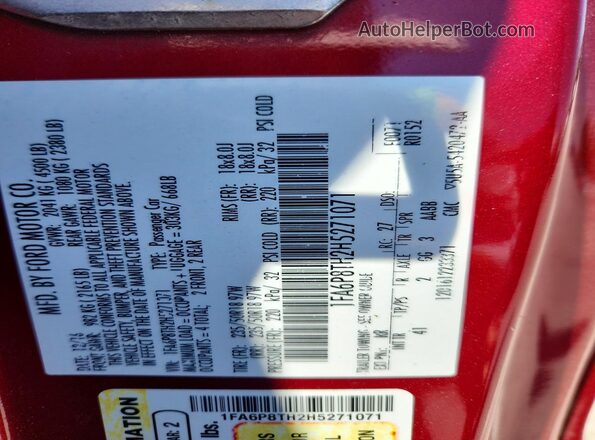 1FA6P8TH2H5271071 2017 FORD MUSTANG Red VIN sticker view
