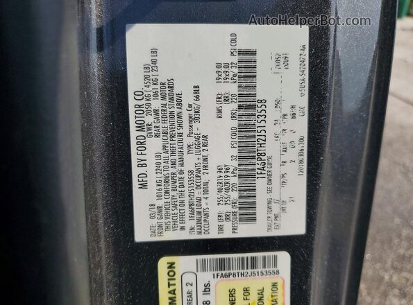 1FA6P8TH2J5153558 2018 FORD MUSTANG Gray Շարժիչի բաժամունքի տեսք