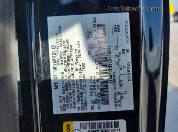 1FA6P8TH2K5168241 2019 FORD MUSTANG Black 