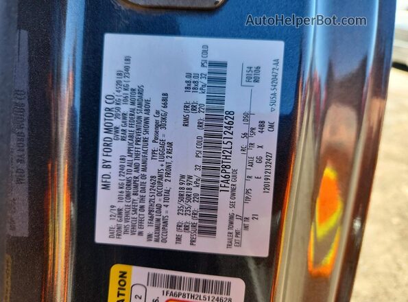 1FA6P8TH2L5124628 2020 FORD MUSTANG Gray Вид наклейки з VIN-кодом