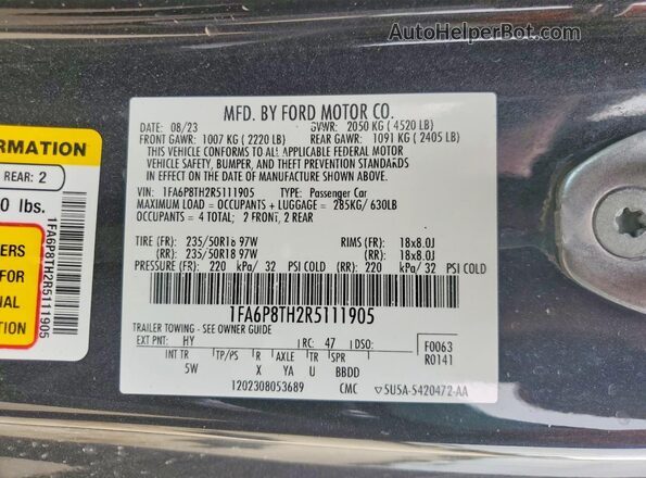 1FA6P8TH2R5111905 2024 FORD MUSTANG Black Vista del compartimento del motor
