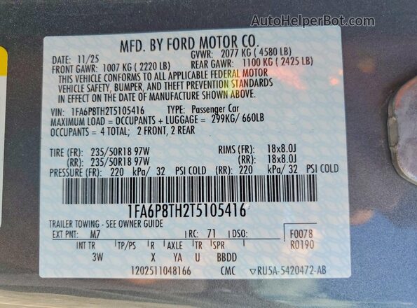 1FA6P8TH2T5105416 2026 FORD MUSTANG Gray 