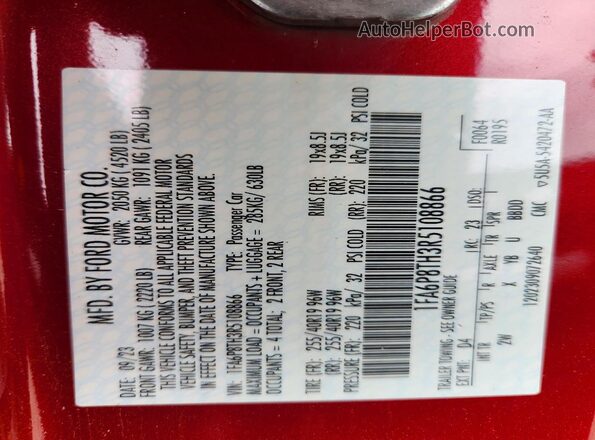 1FA6P8TH3R5108866 2024 FORD MUSTANG Red 