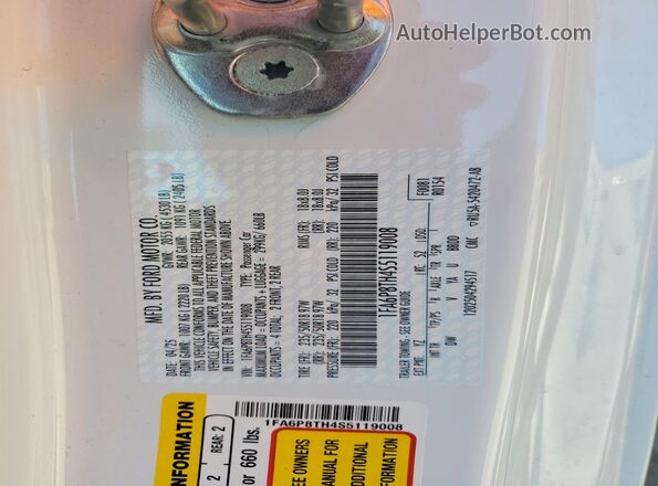 1FA6P8TH4S5119008 2025 FORD MUSTANG White 