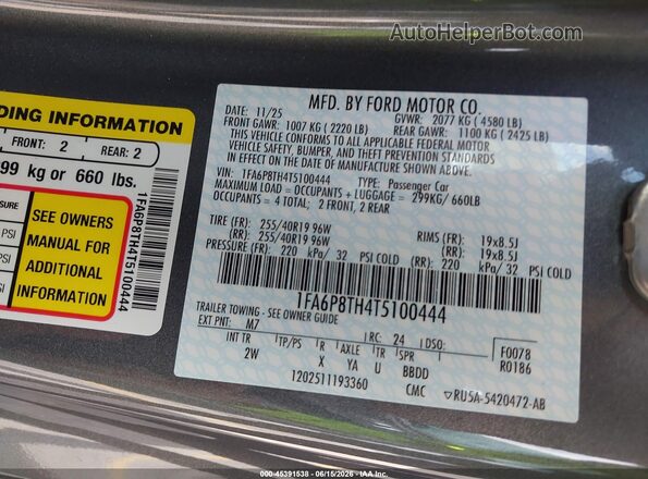 1FA6P8TH4T5100444 2026 FORD MUSTANG Gray Vista del compartimento del motor