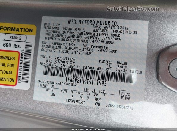 1FA6P8TH4T5111993 2026 FORD MUSTANG Silver Շարժիչի բաժամունքի տեսք