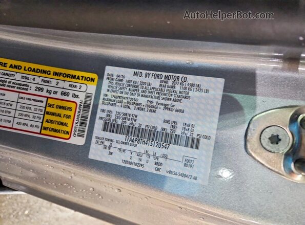1FA6P8TH4T5120547 2026 FORD MUSTANG Silver VIN sticker view