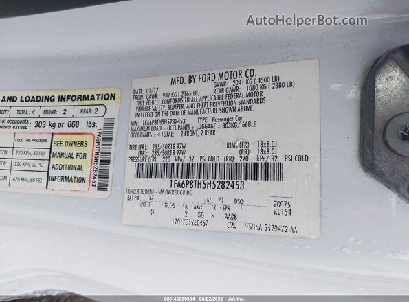 1FA6P8TH5H5282453 2017 FORD MUSTANG White 