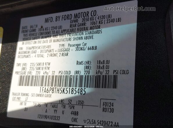 1FA6P8TH5K5185485 2019 FORD MUSTANG Gray Engine compartment view