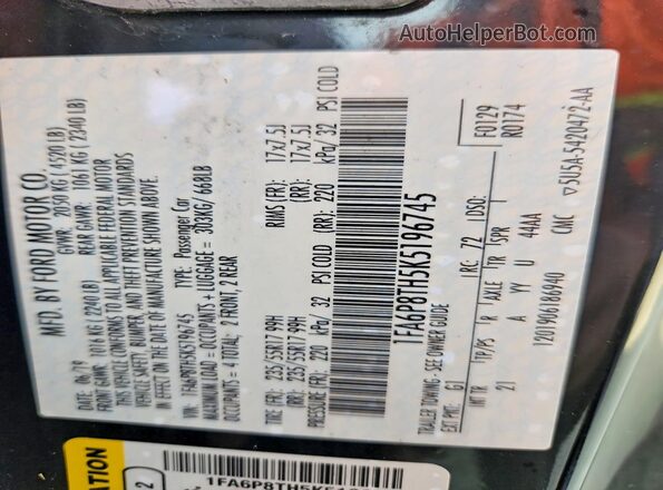 1FA6P8TH5K5196745 2019 FORD MUSTANG Black Շարժիչի բաժամունքի տեսք