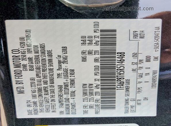 1FA6P8TH5R5146468 2024 FORD MUSTANG Black VIN კოდის სტიკერის ხედი