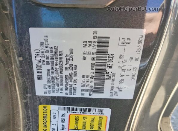 1FA6P8TH6K5106339 2019 FORD MUSTANG Gray Вид підкапотного простору