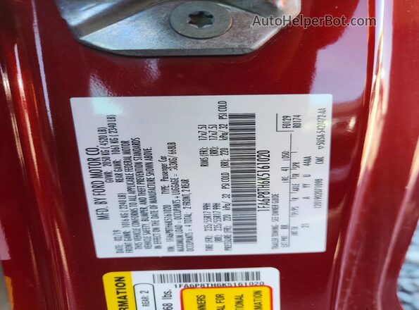 1FA6P8TH6K5161020 2019 FORD MUSTANG Red ძრავის განყოფილების ხედი
