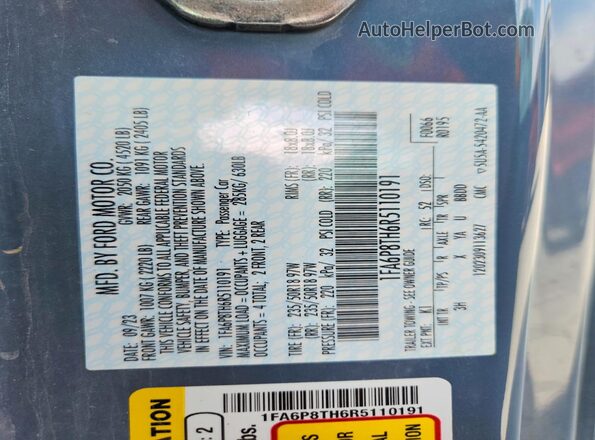 1FA6P8TH6R5110191 2024 FORD MUSTANG Gray Շարժիչի բաժամունքի տեսք
