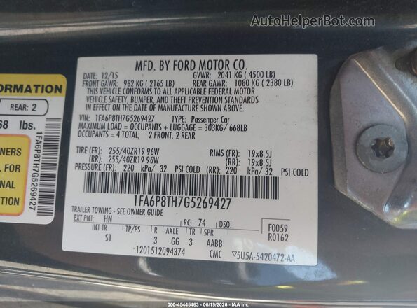 1FA6P8TH7G5269427 2016 FORD MUSTANG Green Vista del compartimento del motor