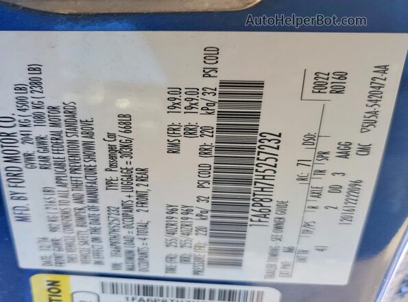 1FA6P8TH7H5257232 2017 FORD MUSTANG Blue Շարժիչի բաժամունքի տեսք
