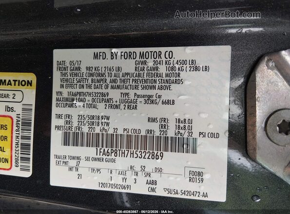 1FA6P8TH7H5322869 2017 FORD MUSTANG Gray Engine compartment view