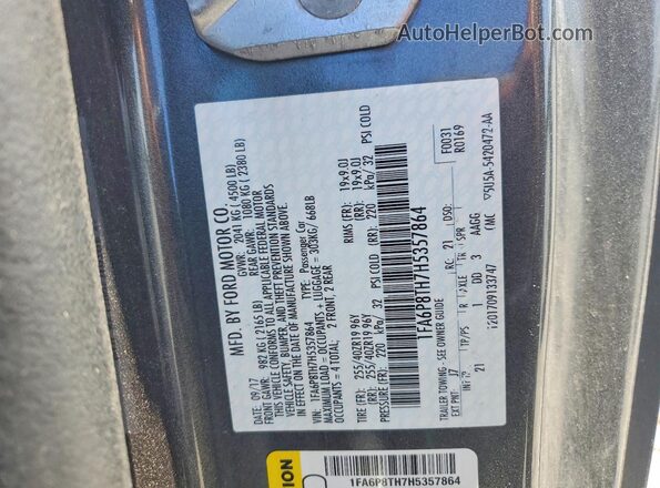 1FA6P8TH7H5357864 2017 FORD MUSTANG Gray Вид підкапотного простору