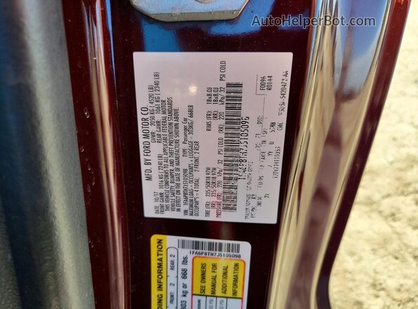 1FA6P8TH7J5105098 2018 FORD MUSTANG Maroon Engine compartment view