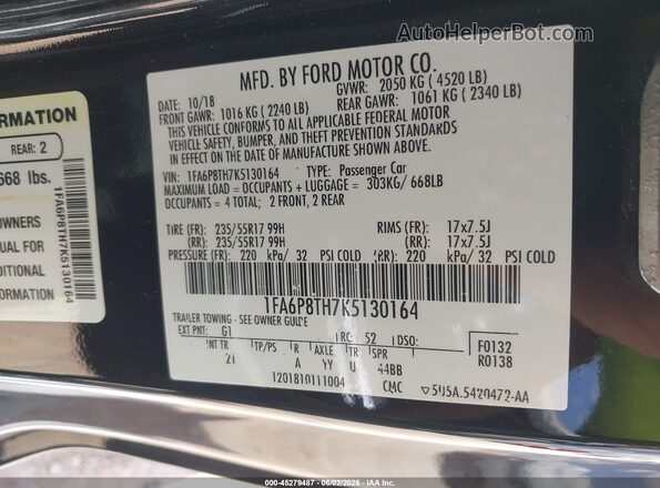 1FA6P8TH7K5130164 2019 FORD MUSTANG Black Вид підкапотного простору
