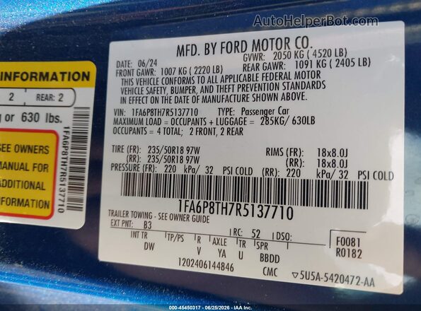 1FA6P8TH7R5137710 2024 FORD MUSTANG Blue Engine compartment view